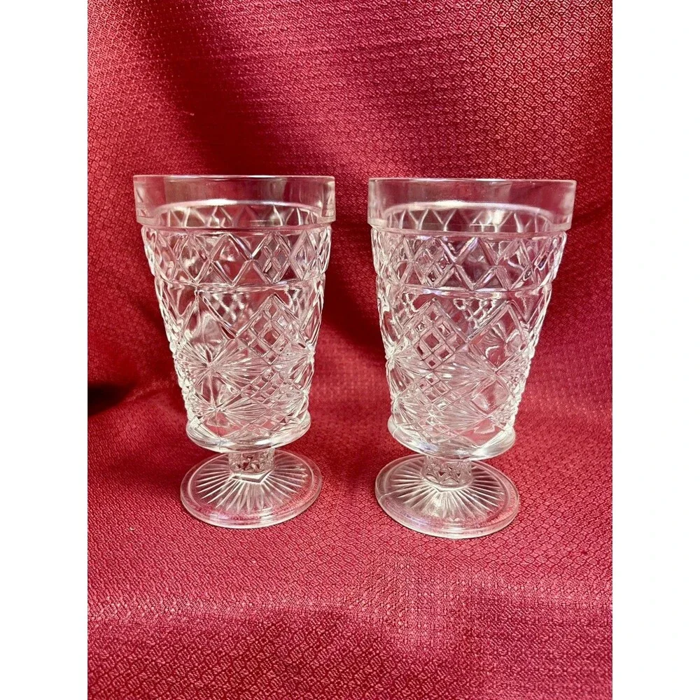 Set Of 2 Hazel Atlas 1950s Big Top Peanut Butter Footed Water Glasses Vintage
